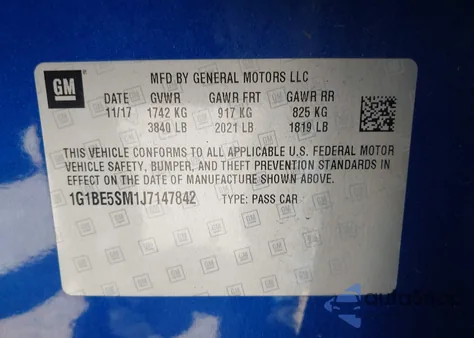 2018 Chevrolet Cruze Lt Auto из США, поврежденный, VIN 1G1BE5SM1J7147842